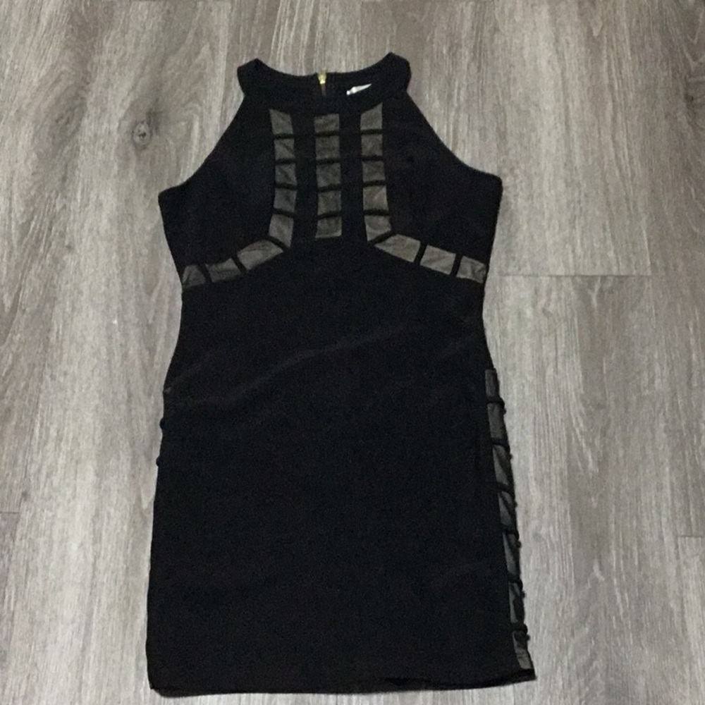 Honey and Rosie Black Embellished Cutout Sheath Midi Dress